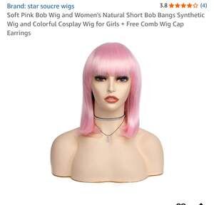 Heat Resistant Synthetic Bob Pink Wig With Bangs Shoulder Length